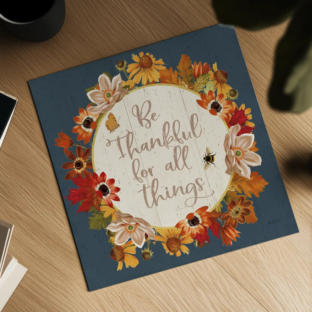 Fall Garden IV Blue by Katie Pertiet. Shown as a detailed flat fine art print, highlighting archival giclee quality. Available as an archival giclee rolled canvas, fine art paper, or poster print. SKU 47829a.