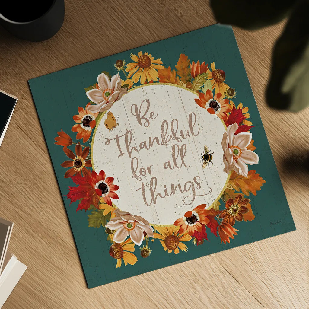 Fall Garden IV Teal by Katie Pertiet. Shown as a detailed flat fine art print, highlighting archival giclee quality. Available as an archival giclee rolled canvas, fine art paper, or poster print. SKU 46300a.