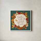 Fall Garden V Teal by Katie Pertiet. Shown in a crisp white glass frame for a clean and minimalist style. Available as an archival giclee rolled canvas, fine art paper, or poster print. SKU 46301a.