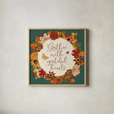 Fall Garden V Teal v2 by Katie Pertiet. Shown in a natural wood glass frame for a timeless modern aesthetic. Available as an archival giclee rolled canvas, fine art paper, or poster print. SKU 47876a.