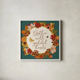 Fall Garden V Teal v2 by Katie Pertiet. Shown in a crisp white glass frame for a clean and minimalist style. Available as an archival giclee rolled canvas, fine art paper, or poster print. SKU 47876a.