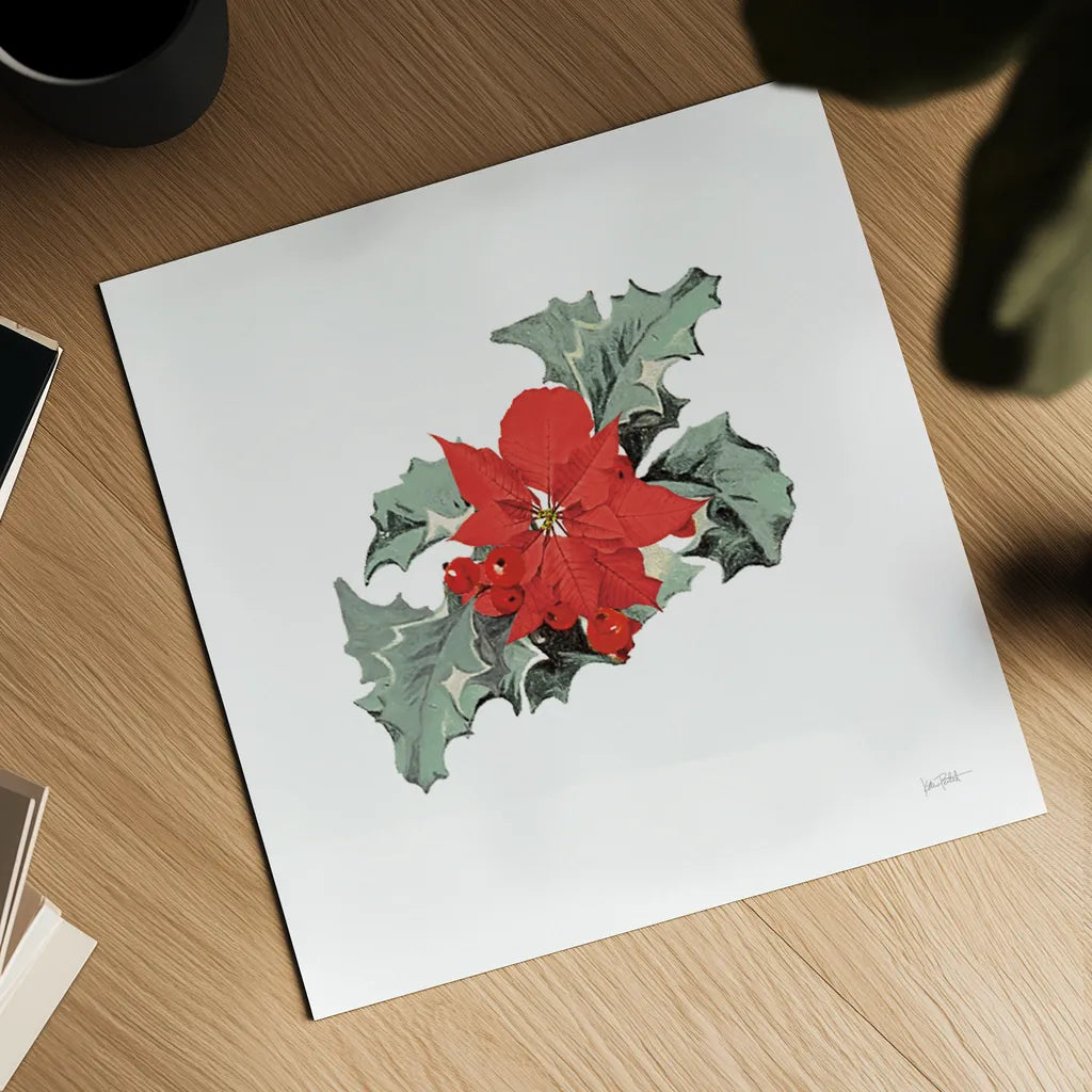 Farmhouse Christmas Floral I by Katie Pertiet. Shown as a detailed flat fine art print, highlighting archival giclee quality. Available as an archival giclee rolled canvas, fine art paper, or poster print. SKU 64778a.