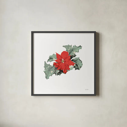 Farmhouse Christmas Floral I by Katie Pertiet. Shown in a sleek black glass frame for a contemporary gallery look. Available as an archival giclee rolled canvas, fine art paper, or poster print. SKU 64778a.