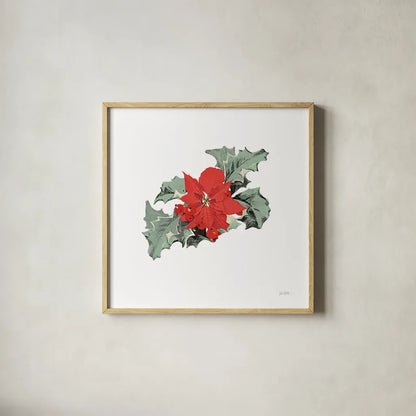 Farmhouse Christmas Floral I by Katie Pertiet. Shown in a natural wood glass frame for a timeless modern aesthetic. Available as an archival giclee rolled canvas, fine art paper, or poster print. SKU 64778a.