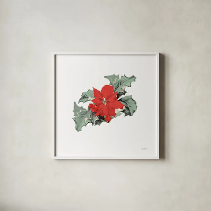 Farmhouse Christmas Floral I by Katie Pertiet. Shown in a crisp white glass frame for a clean and minimalist style. Available as an archival giclee rolled canvas, fine art paper, or poster print. SKU 64778a.