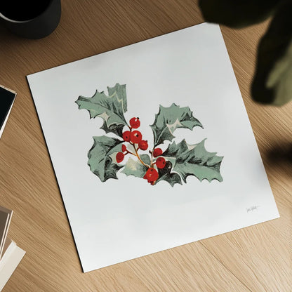 Farmhouse Christmas Floral II by Katie Pertiet. Shown as a detailed flat fine art print, highlighting archival giclee quality. Available as an archival giclee rolled canvas, fine art paper, or poster print. SKU 64779a.