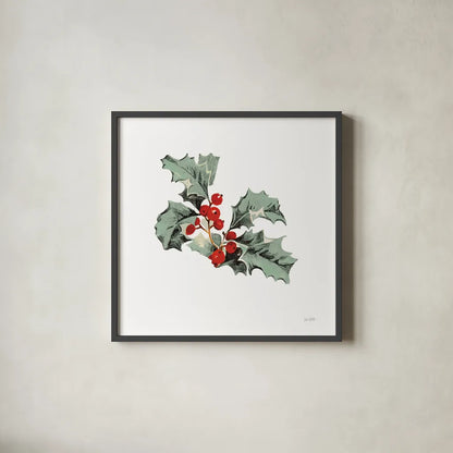 Farmhouse Christmas Floral II by Katie Pertiet. Shown in a sleek black glass frame for a contemporary gallery look. Available as an archival giclee rolled canvas, fine art paper, or poster print. SKU 64779a.