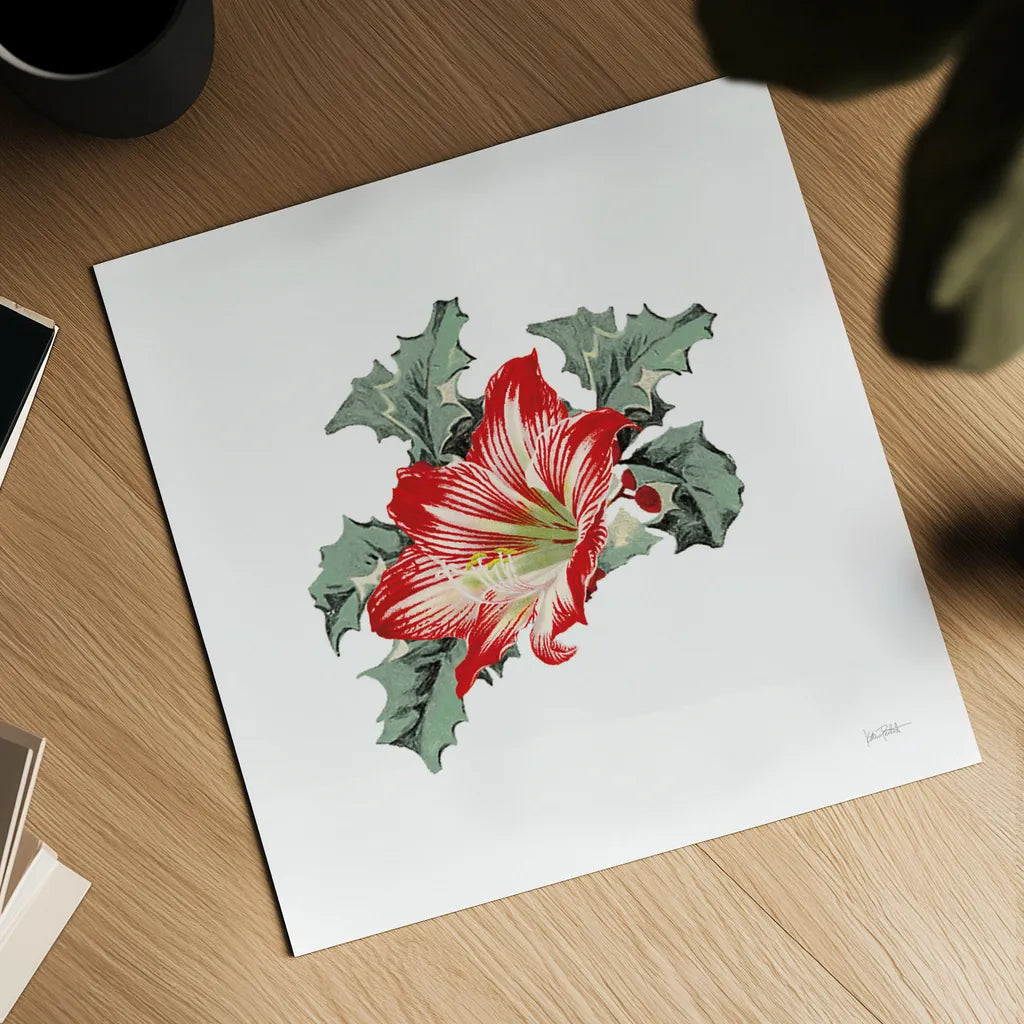Farmhouse Christmas Floral III by Katie Pertiet. Shown as a detailed flat fine art print, highlighting archival giclee quality. Available as an archival giclee rolled canvas, fine art paper, or poster print. SKU 64780a.