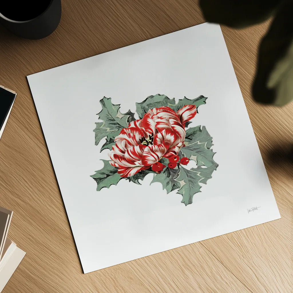Farmhouse Christmas Floral IV by Katie Pertiet. Shown as a detailed flat fine art print, highlighting archival giclee quality. Available as an archival giclee rolled canvas, fine art paper, or poster print. SKU 64781a.