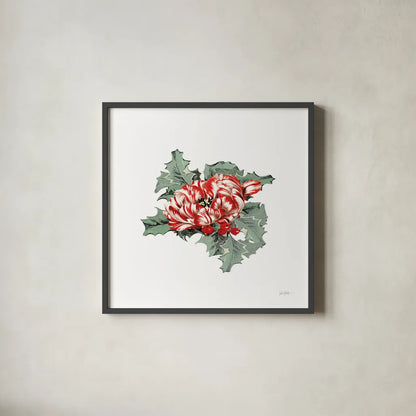 Farmhouse Christmas Floral IV by Katie Pertiet. Shown in a sleek black glass frame for a contemporary gallery look. Available as an archival giclee rolled canvas, fine art paper, or poster print. SKU 64781a.