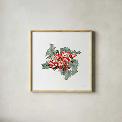 Farmhouse Christmas Floral IV by Katie Pertiet. Shown in a natural wood glass frame for a timeless modern aesthetic. Available as an archival giclee rolled canvas, fine art paper, or poster print. SKU 64781a.