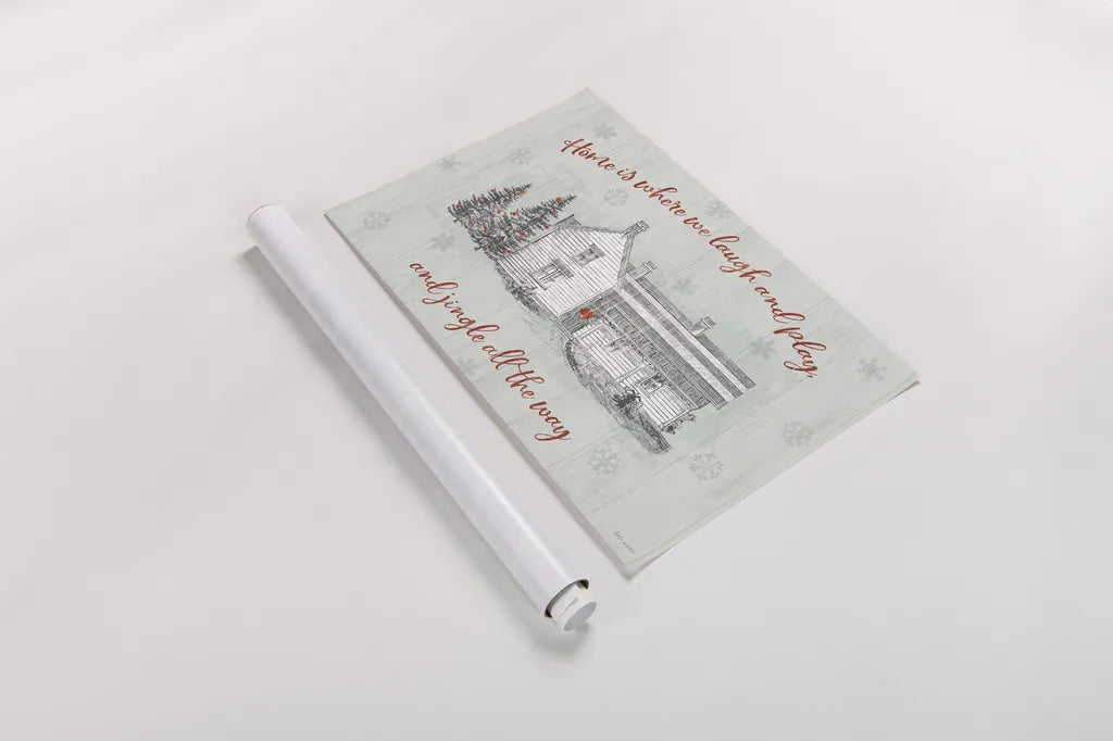 Farmhouse Christmas I by Katie Pertiet. shown as a rolled paper print. Available as archival giclee rolled canvas, fine art paper, or poster print. SKU 61687i.