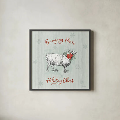 Farmhouse Christmas II by Katie Pertiet. Shown in a sleek black glass frame for a contemporary gallery look. Available as an archival giclee rolled canvas, fine art paper, or poster print. SKU 61688a.