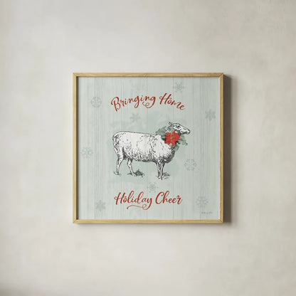 Farmhouse Christmas II by Katie Pertiet. Shown in a natural wood glass frame for a timeless modern aesthetic. Available as an archival giclee rolled canvas, fine art paper, or poster print. SKU 61688a.