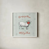 Farmhouse Christmas II by Katie Pertiet. Shown in a crisp white glass frame for a clean and minimalist style. Available as an archival giclee rolled canvas, fine art paper, or poster print. SKU 61688a.