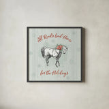 Farmhouse Christmas IV by Katie Pertiet. Shown in a sleek black glass frame for a contemporary gallery look. Available as an archival giclee rolled canvas, fine art paper, or poster print. SKU 61690a.