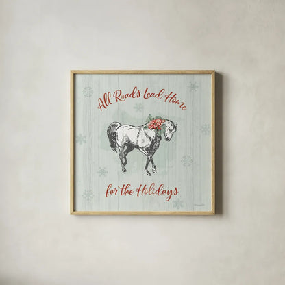 Farmhouse Christmas IV by Katie Pertiet. Shown in a natural wood glass frame for a timeless modern aesthetic. Available as an archival giclee rolled canvas, fine art paper, or poster print. SKU 61690a.