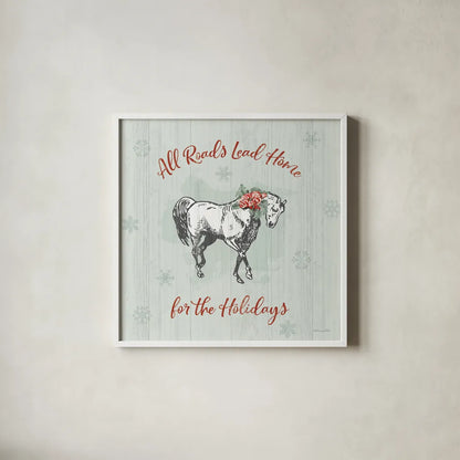 Farmhouse Christmas IV by Katie Pertiet. Shown in a crisp white glass frame for a clean and minimalist style. Available as an archival giclee rolled canvas, fine art paper, or poster print. SKU 61690a.