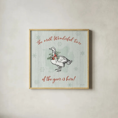 Farmhouse Christmas V by Katie Pertiet. Shown in a natural wood glass frame for a timeless modern aesthetic. Available as an archival giclee rolled canvas, fine art paper, or poster print. SKU 61691a.