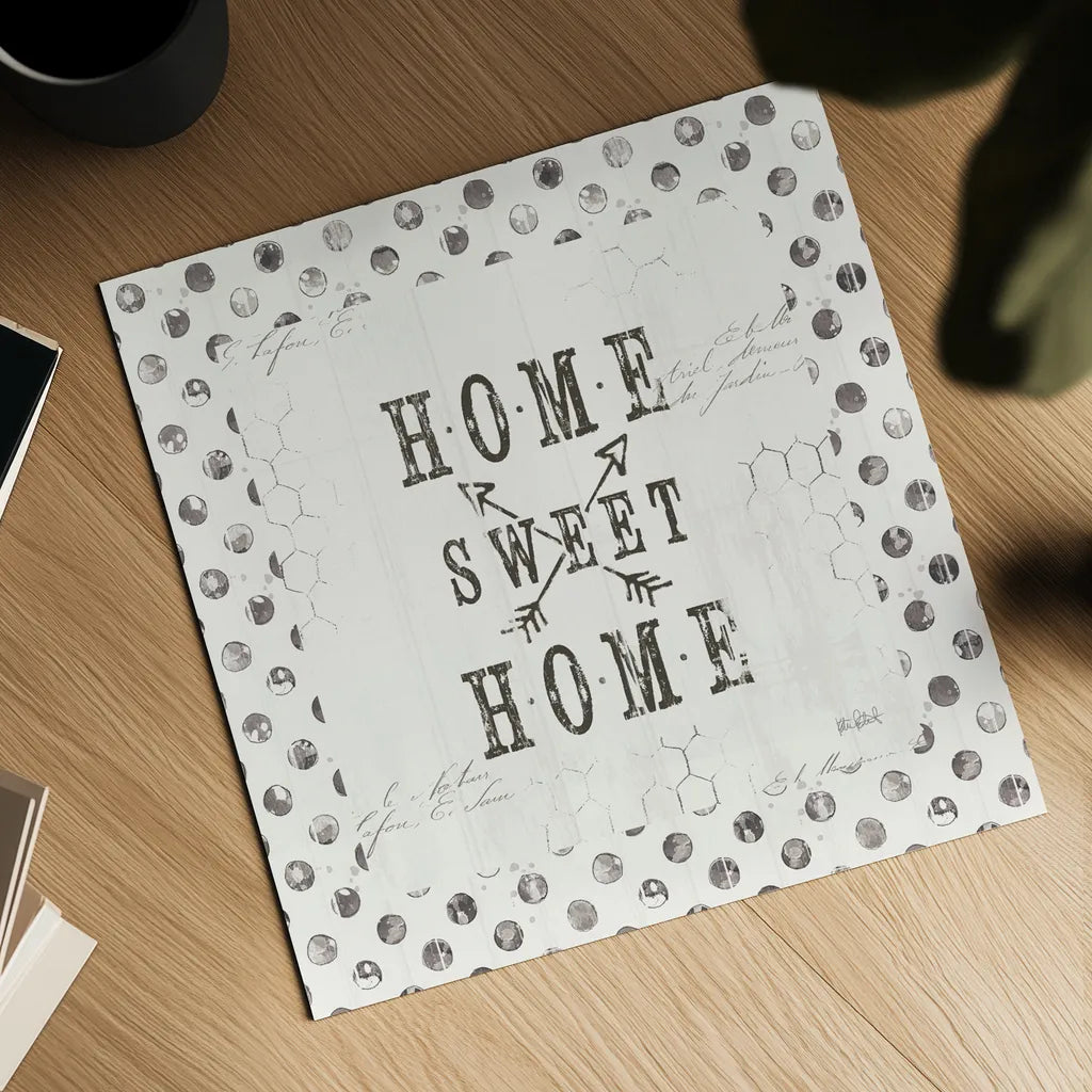 Farmhouse Fresh 01A Home Sweet Home by Katie Pertiet. Shown as a detailed flat fine art print, highlighting archival giclee quality. Available as an archival giclee rolled canvas, fine art paper, or poster print. SKU 54164a.