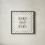 Farmhouse Fresh 01A Home Sweet Home by Katie Pertiet. Shown in a sleek black glass frame for a contemporary gallery look. Available as an archival giclee rolled canvas, fine art paper, or poster print. SKU 54164a.