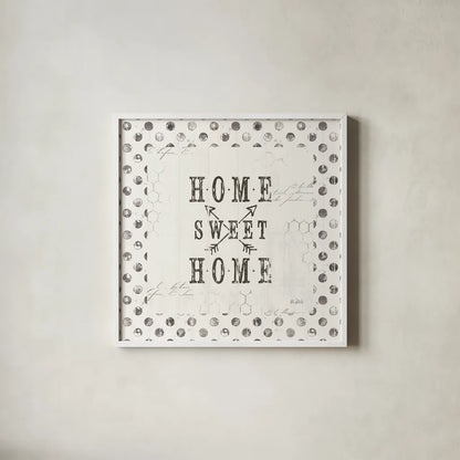 Farmhouse Fresh 01A Home Sweet Home by Katie Pertiet. Shown in a crisp white glass frame for a clean and minimalist style. Available as an archival giclee rolled canvas, fine art paper, or poster print. SKU 54164a.