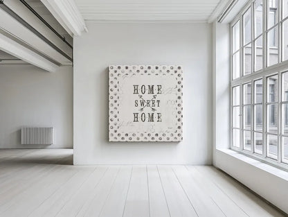 Farmhouse Fresh 01A Home Sweet Home by Katie Pertiet. Shown as a large gallery wrap canvas in a loft space. Available as an archival giclee rolled canvas, fine art paper, or poster print. SKU 54164a.