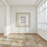Farmhouse Fresh 01A Home Sweet Home by Katie Pertiet. shown as a paper print in a natural frame. Available as a archival giclee rolled canvas, fine art paper, or poster print. SKU 54164a.