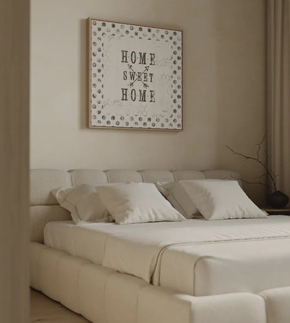 Farmhouse Fresh 01A Home Sweet Home by Katie Pertiet. shown as a paper print in a natural frame. Available as a archival giclee rolled canvas, fine art paper, or poster print. SKU 54164a.