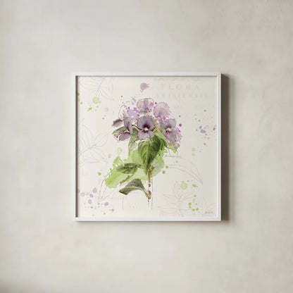 Floral Splash III by Katie Pertiet. Shown in a crisp white glass frame for a clean and minimalist style. Available as an archival giclee rolled canvas, fine art paper, or poster print. SKU 27183a.