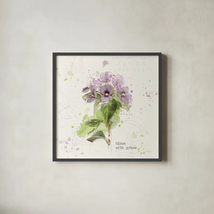 Floral Splash III Bloom by Katie Pertiet. Shown in a sleek black glass frame for a contemporary gallery look. Available as an archival giclee rolled canvas, fine art paper, or poster print. SKU 56412a.