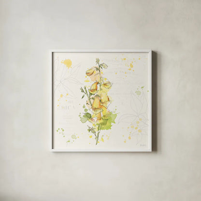 Floral Splash IV by Katie Pertiet. Shown in a crisp white glass frame for a clean and minimalist style. Available as an archival giclee rolled canvas, fine art paper, or poster print. SKU 27184a.