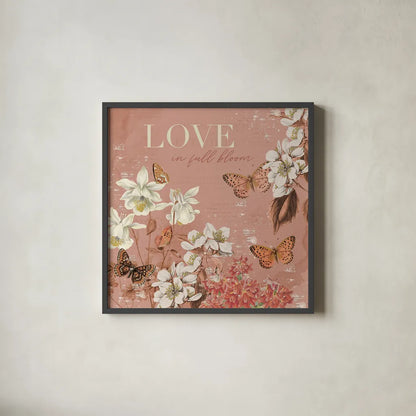 Flutter and Bloom I by Katie Pertiet. Shown in a sleek black glass frame for a contemporary gallery look. Available as an archival giclee rolled canvas, fine art paper, or poster print. SKU 98286a.