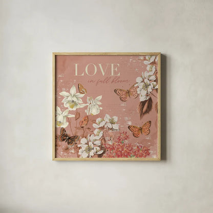 Flutter and Bloom I by Katie Pertiet. Shown in a natural wood glass frame for a timeless modern aesthetic. Available as an archival giclee rolled canvas, fine art paper, or poster print. SKU 98286a.