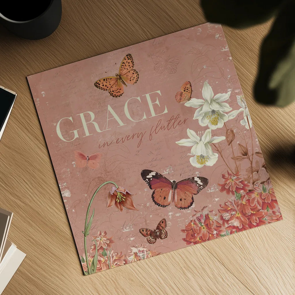 Flutter and Bloom II by Katie Pertiet. Shown as a detailed flat fine art print, highlighting archival giclee quality. Available as an archival giclee rolled canvas, fine art paper, or poster print. SKU 98287a.