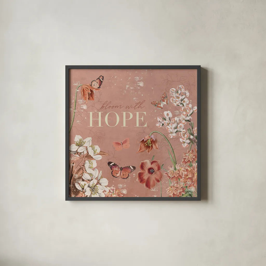 Flutter and Bloom IV by Katie Pertiet. Shown in a sleek black glass frame for a contemporary gallery look. Available as an archival giclee rolled canvas, fine art paper, or poster print. SKU 98289a.