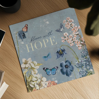 Flutter and Bloom IV Blue by Katie Pertiet. Shown as a detailed flat fine art print, highlighting archival giclee quality. Available as an archival giclee rolled canvas, fine art paper, or poster print. SKU 98804a.