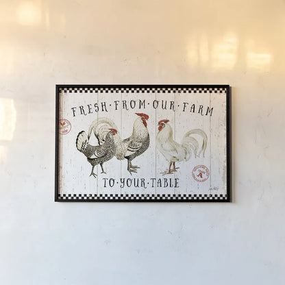 Free Range Fresh I by Katie Pertiet. shown as a paper print in a black flame. Available as a archival giclee rolled canvas, fine art paper, or poster print. SKU 47455i.