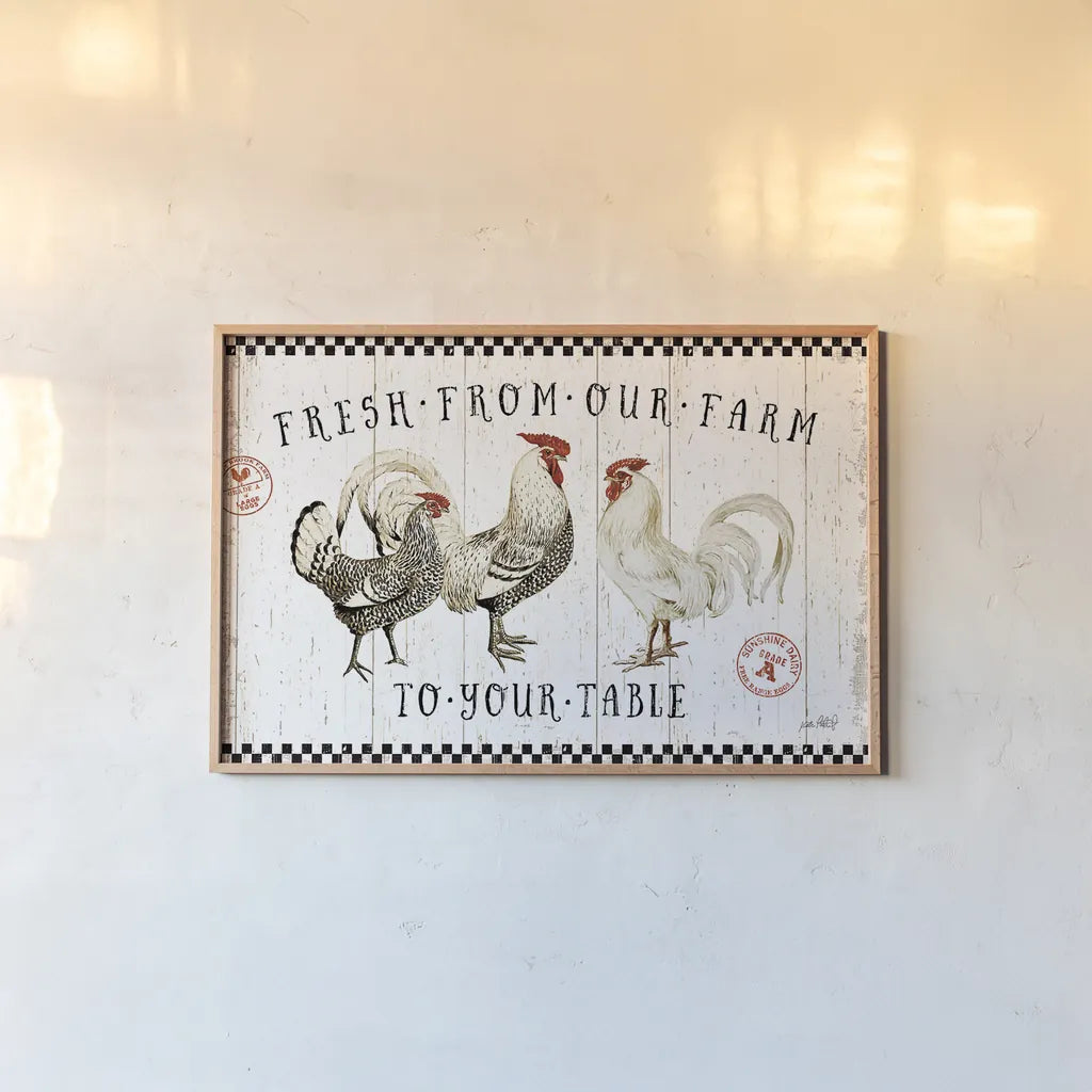 Free Range Fresh I by Katie Pertiet. shown as a paper print in a natural frame. Available as a archival giclee rolled canvas, fine art paper, or poster print. SKU 47455i.