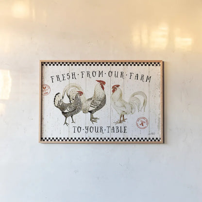 Free Range Fresh I by Katie Pertiet. shown as a paper print in a natural frame. Available as a archival giclee rolled canvas, fine art paper, or poster print. SKU 47455i.