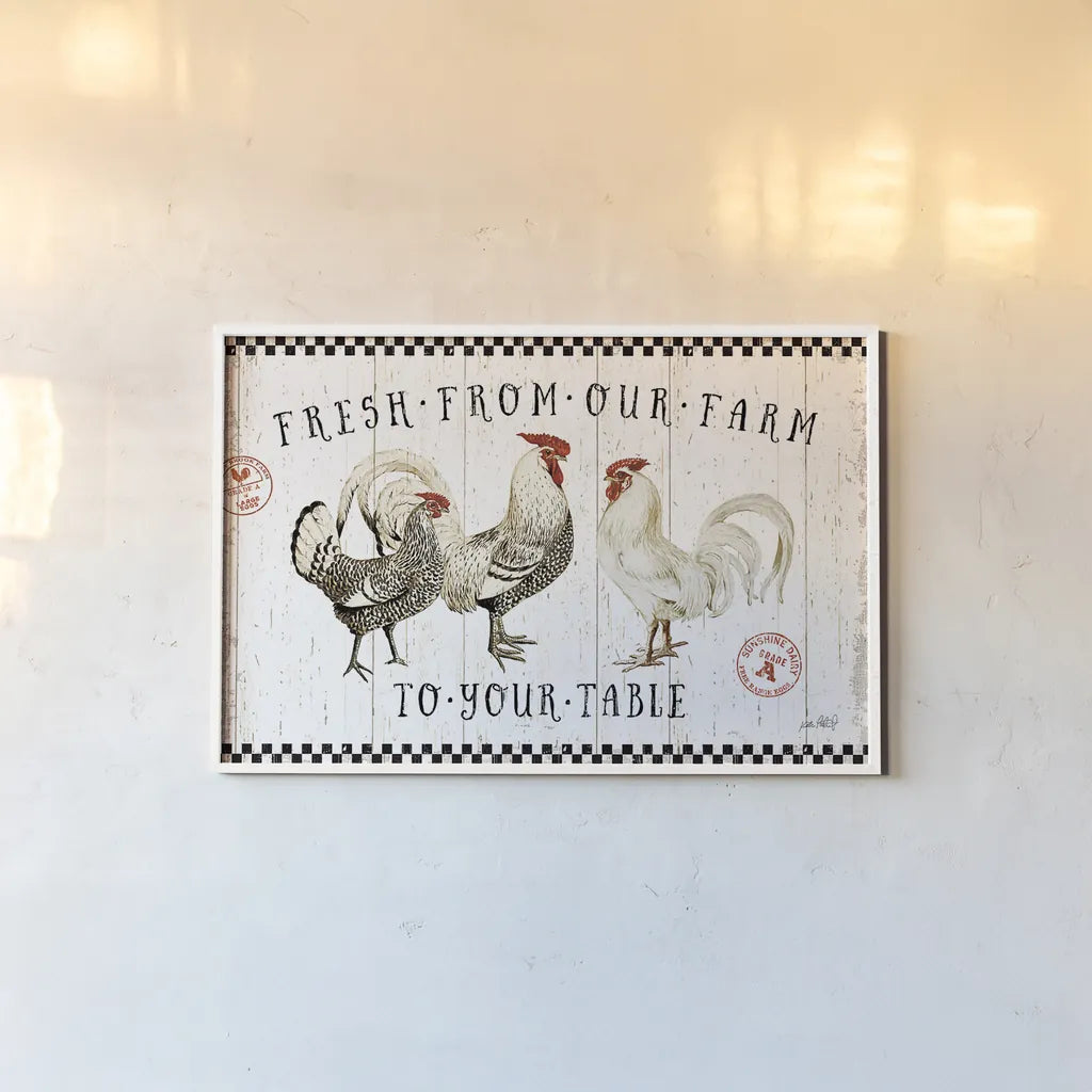 Free Range Fresh I by Katie Pertiet. shown as a paper print in a white frame. Available as a archival giclee rolled canvas, fine art paper, or poster print. SKU 47455i.