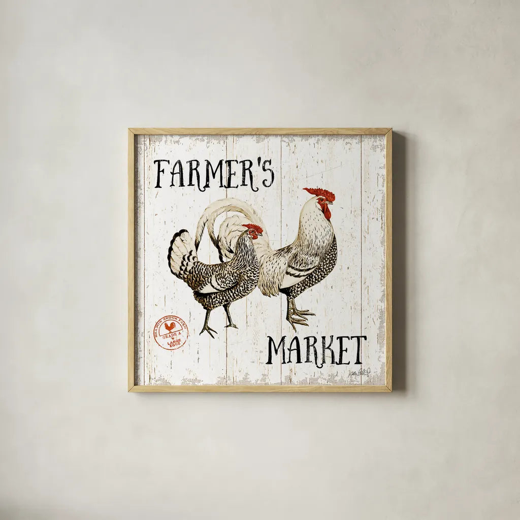 Free Range Fresh II by Katie Pertiet. Shown in a natural wood glass frame for a timeless modern aesthetic. Available as an archival giclee rolled canvas, fine art paper, or poster print. SKU 47456a.