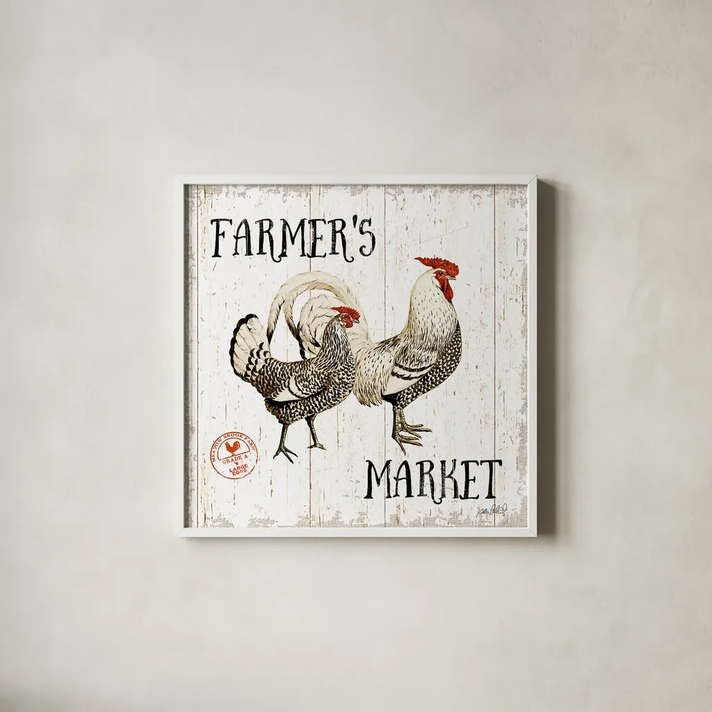 Free Range Fresh II by Katie Pertiet. Shown in a crisp white glass frame for a clean and minimalist style. Available as an archival giclee rolled canvas, fine art paper, or poster print. SKU 47456a.