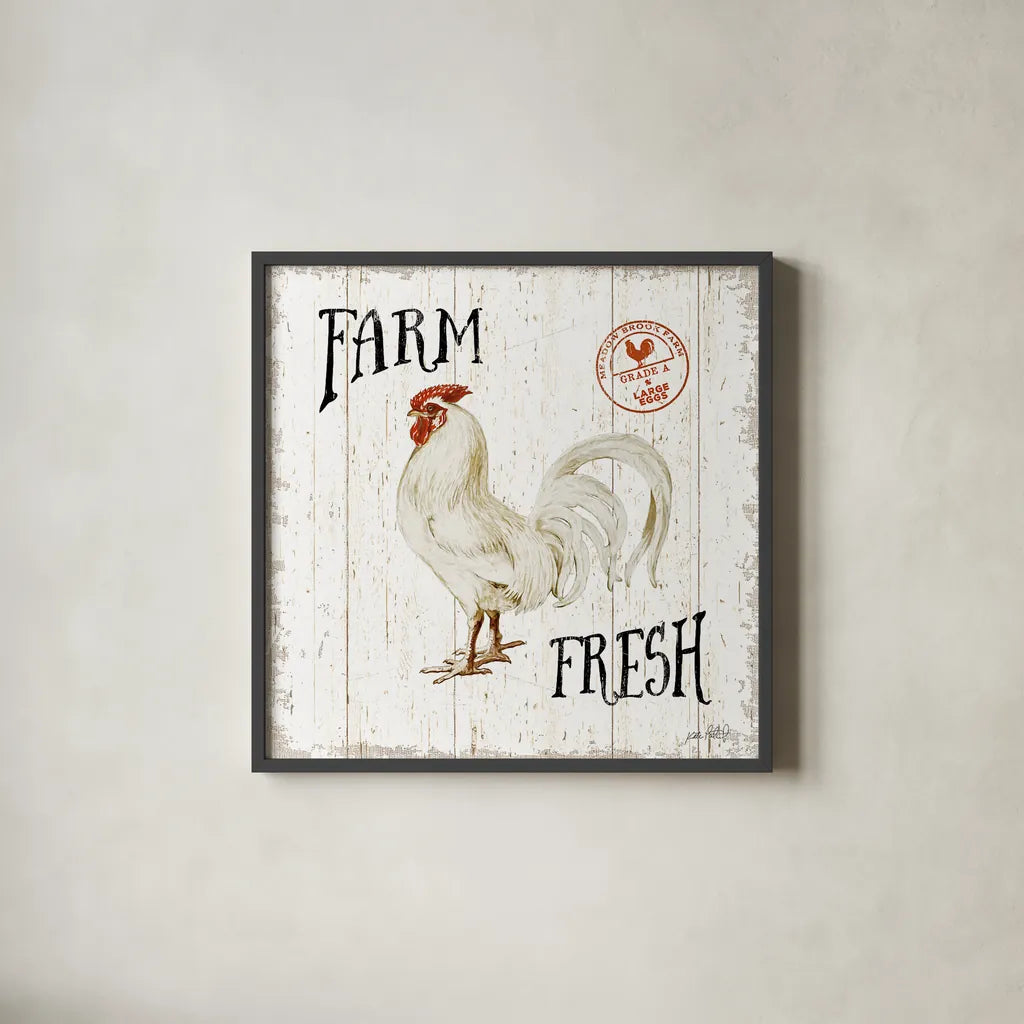 Free Range Fresh III by Katie Pertiet. Shown in a sleek black glass frame for a contemporary gallery look. Available as an archival giclee rolled canvas, fine art paper, or poster print. SKU 47457a.