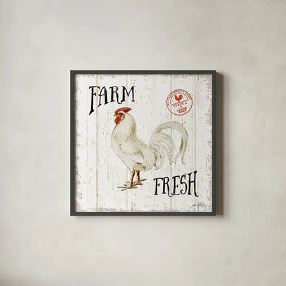 Free Range Fresh III by Katie Pertiet. Shown in a sleek black glass frame for a contemporary gallery look. Available as an archival giclee rolled canvas, fine art paper, or poster print. SKU 47457a.