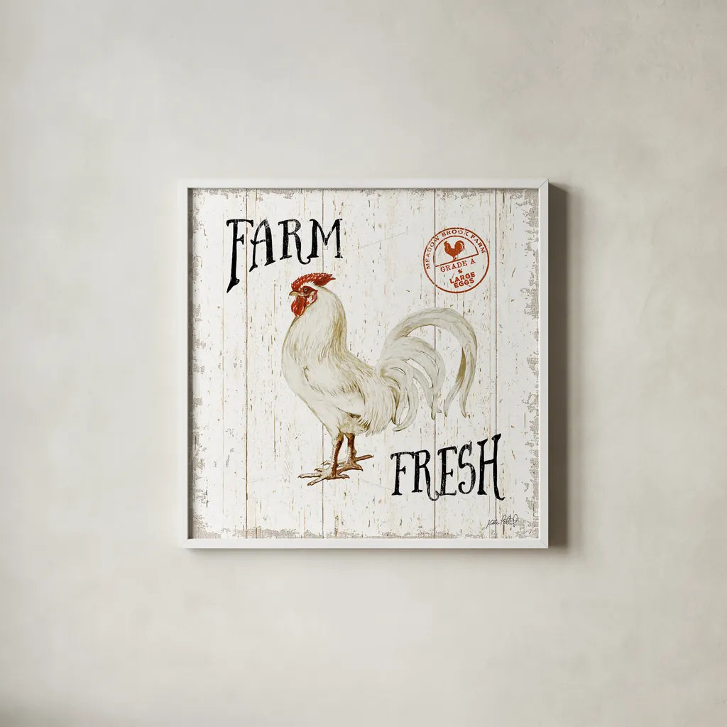 Free Range Fresh III by Katie Pertiet. Shown in a crisp white glass frame for a clean and minimalist style. Available as an archival giclee rolled canvas, fine art paper, or poster print. SKU 47457a.