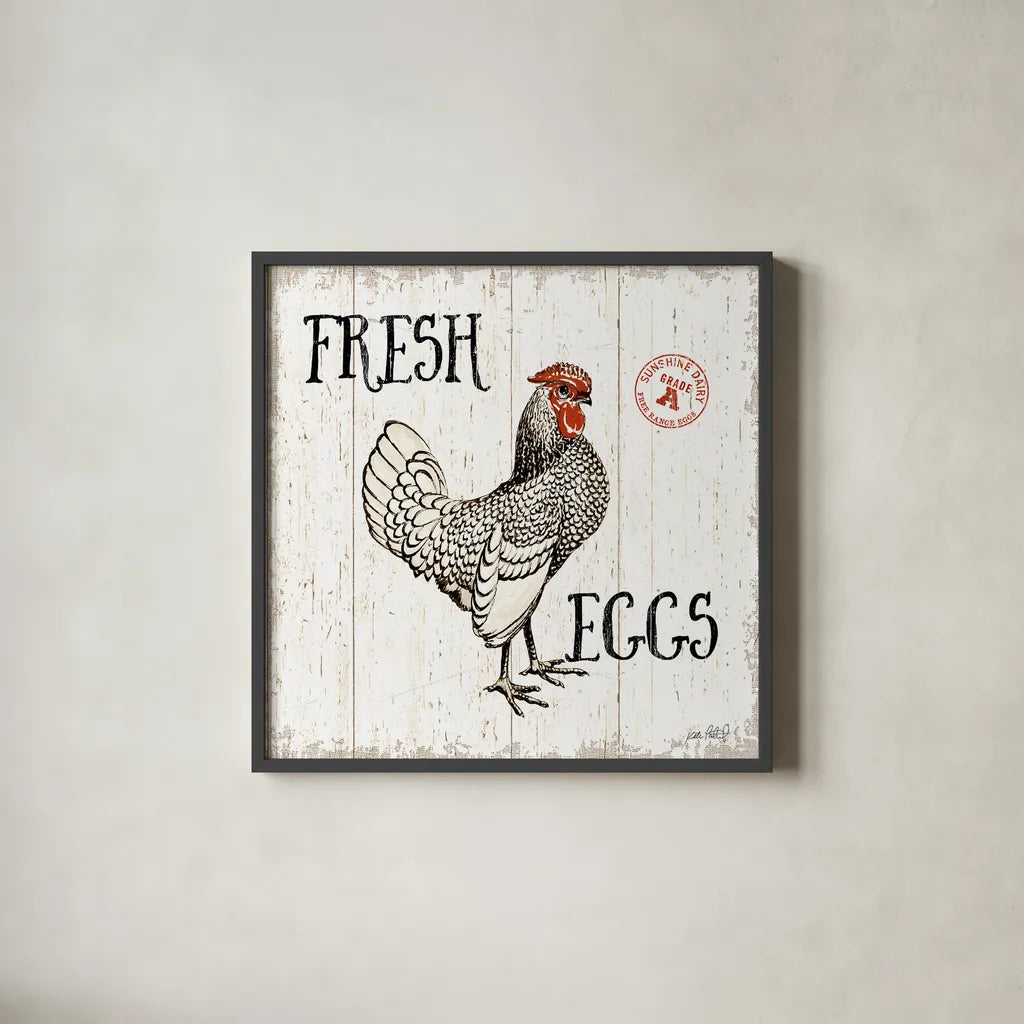 Free Range Fresh IV by Katie Pertiet. Shown in a sleek black glass frame for a contemporary gallery look. Available as an archival giclee rolled canvas, fine art paper, or poster print. SKU 47458a.