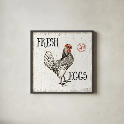 Free Range Fresh IV by Katie Pertiet. Shown in a sleek black glass frame for a contemporary gallery look. Available as an archival giclee rolled canvas, fine art paper, or poster print. SKU 47458a.