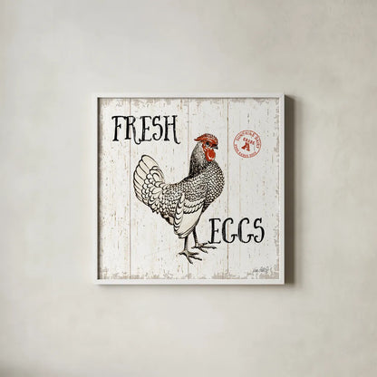 Free Range Fresh IV by Katie Pertiet. Shown in a crisp white glass frame for a clean and minimalist style. Available as an archival giclee rolled canvas, fine art paper, or poster print. SKU 47458a.