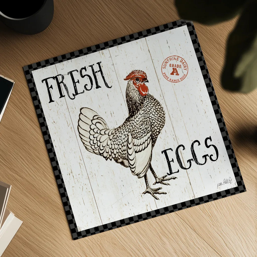 Free Range Fresh IV Checker Border by Katie Pertiet. Shown as a detailed flat fine art print, highlighting archival giclee quality. Available as an archival giclee rolled canvas, fine art paper, or poster print. SKU 48174a.